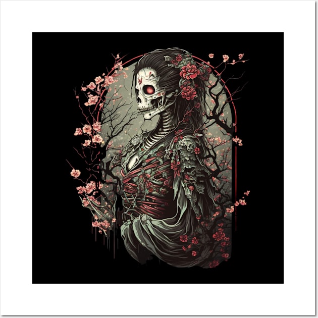 Neo-Gothic Cyber Reaper Floral Skull Wall Art by PlayfulPrints